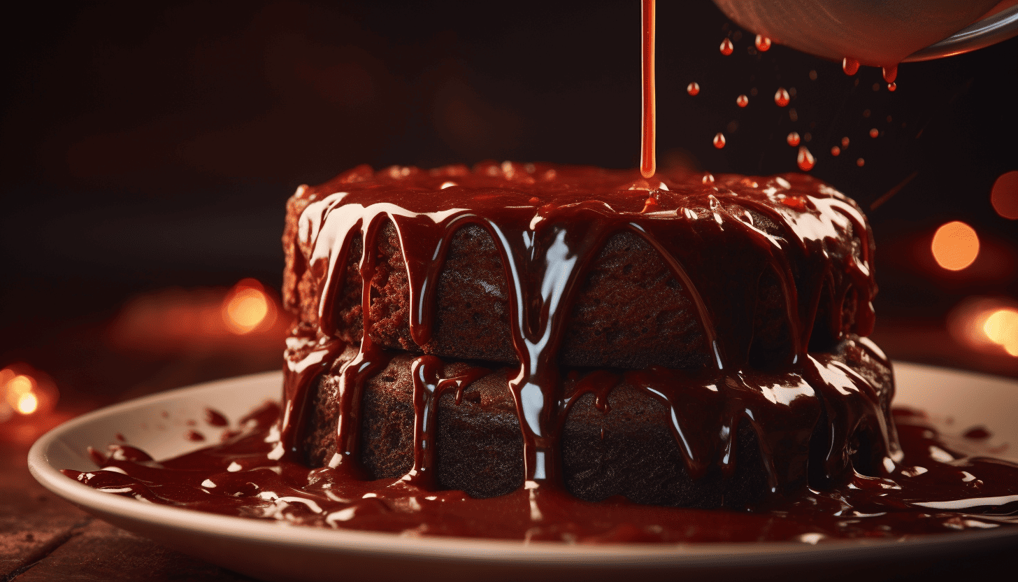 Rich, molten chocolate pouring out of the cake. The sight stimulating the taste buds, captured in 8K quality, shot with Leica M6 TTL, Leica 75mm 2.0 Summicron-M ASPH, Cinestill 800T