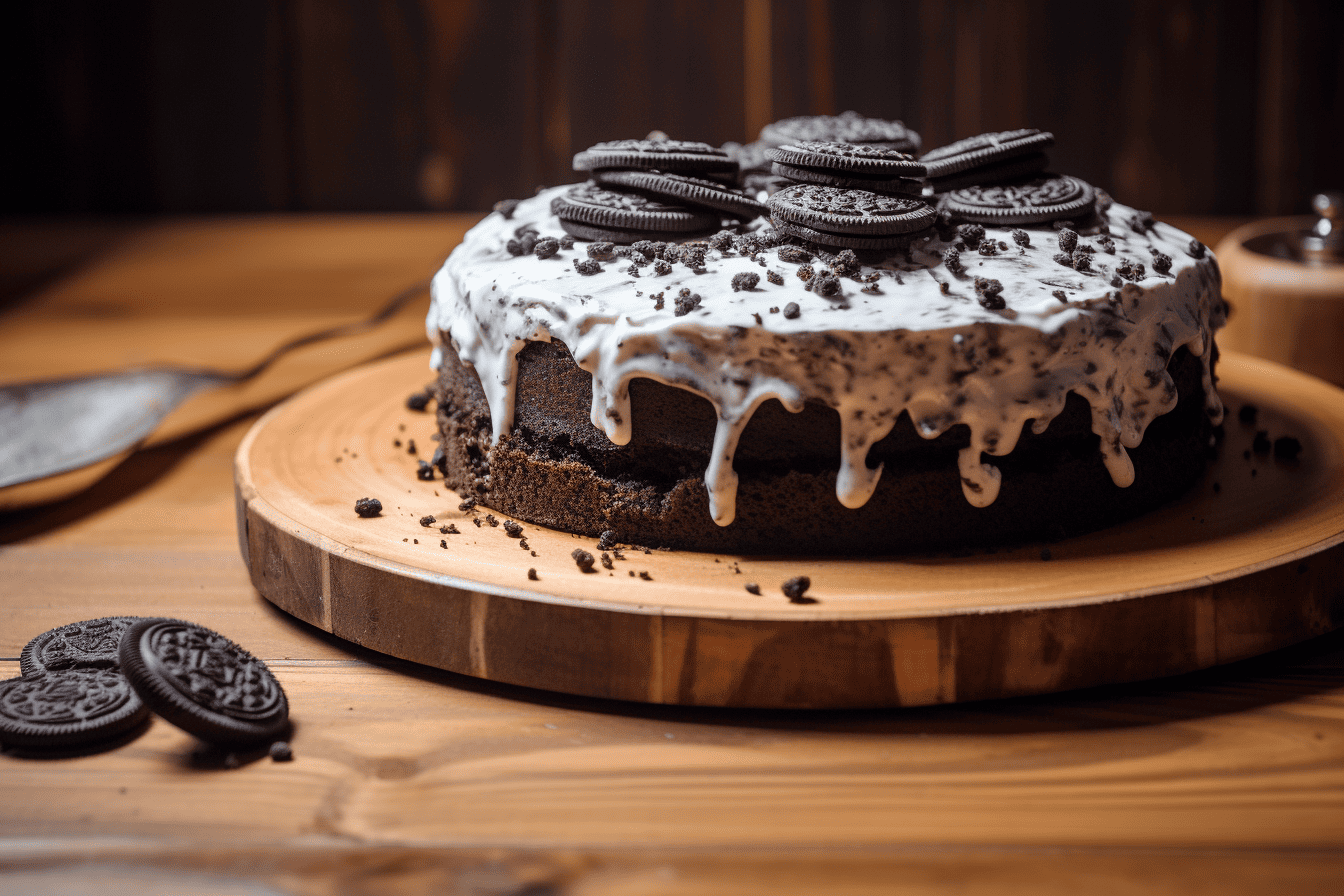 An appetizing and delicious Oreo Cake (Cookies and Cream Cake), intricately crafted, 8k quality, shot with Leica M6 TTL, Leica 75mm 2.0 Summicron-M ASPH, Cinestill 800T