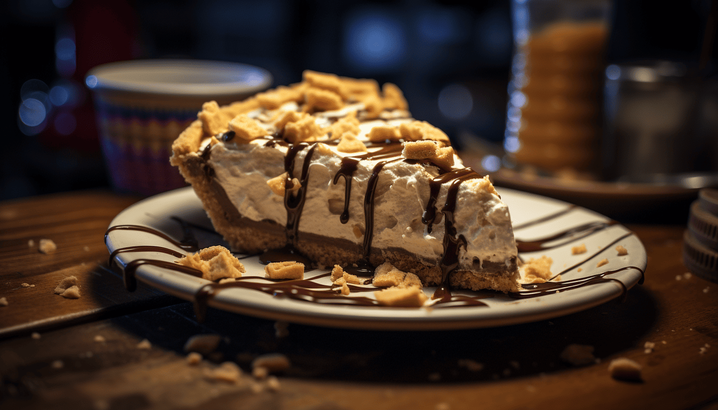 A whole Old-Fashioned Peanut Butter Pie on a wooden table, intricately crafted shot in 8k quality with Leica M6 TTL, Leica 75mm 2.0 Summicron-M ASPH, Cinestill 800T.