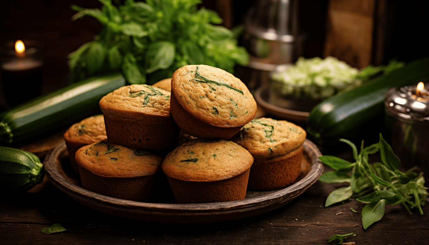 Close-up view of Zucchini Muffins beautifully plated and shot in 8K quality, taken with Leica M6 TTL & Leica 75mm 2.0 Summicron-M ASPH, Cinestill 800T.