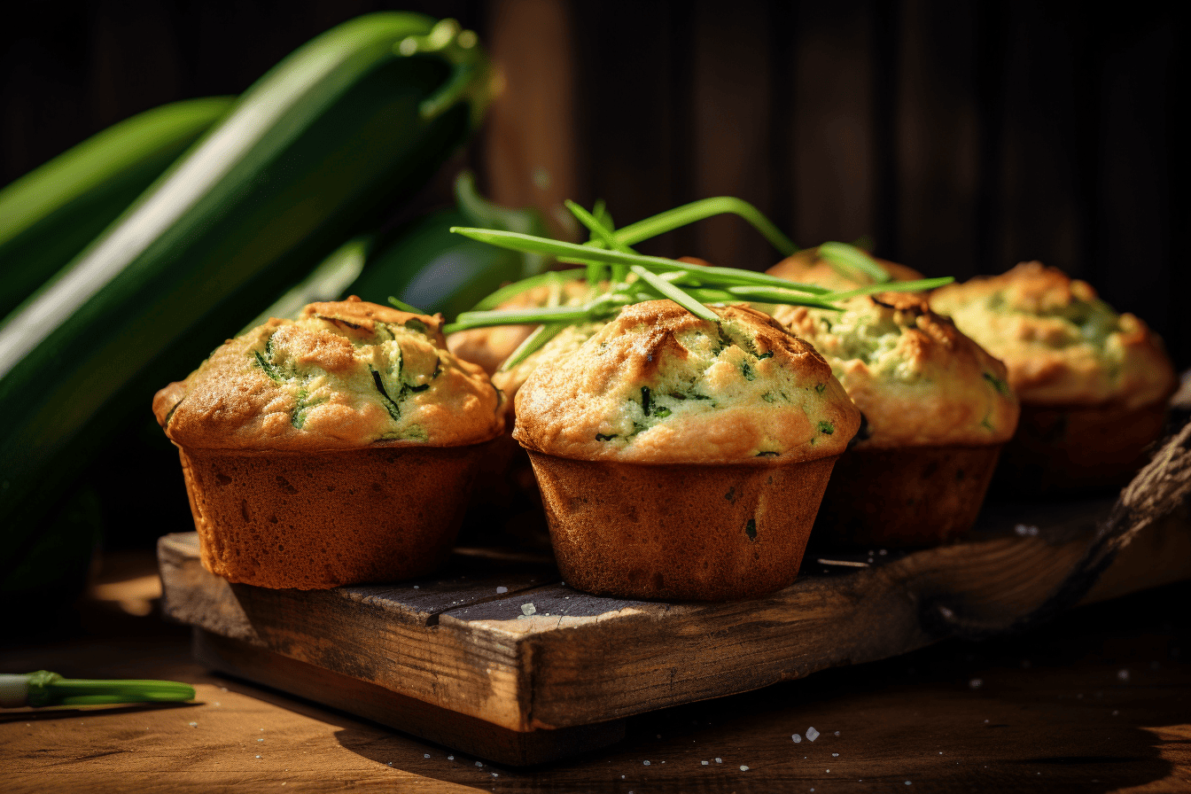 Fresh baked Zucchini Muffins, intricately crafted and presented, 8k quality, shot with Leica M6 TTL, Leica 75mm 2.0 Summicron-M ASPH, Cinestill 800T