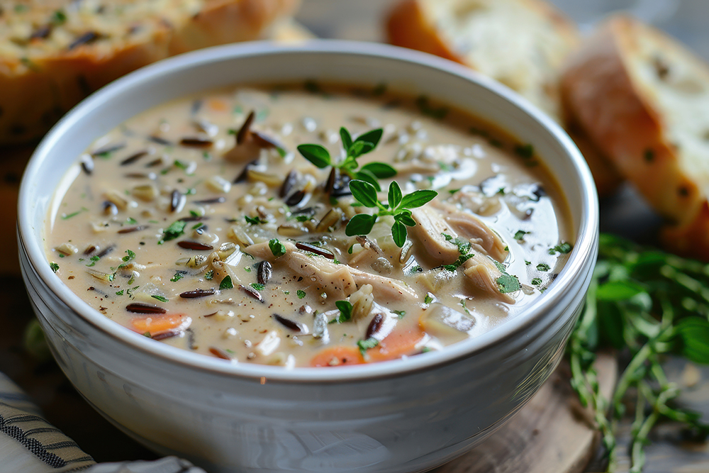 Creamy Wild Rice Soup with Chicken and Herbs